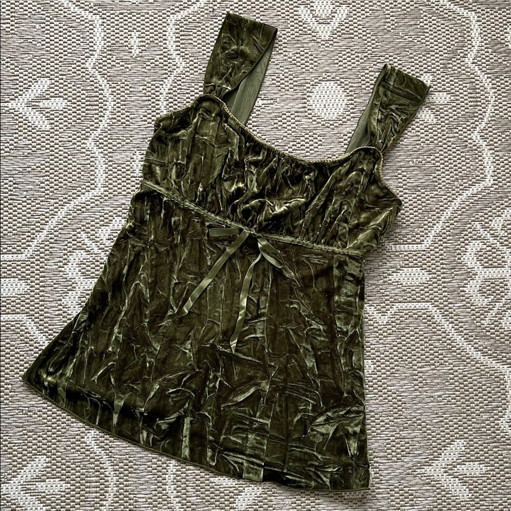Vintage AByer Byer California Green Crushed Velvet Velour Babydoll Top🐍